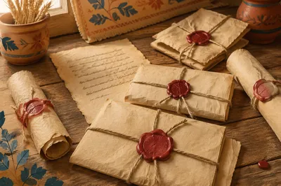Vintage Parchment Scrolls With Red Wax Seals
