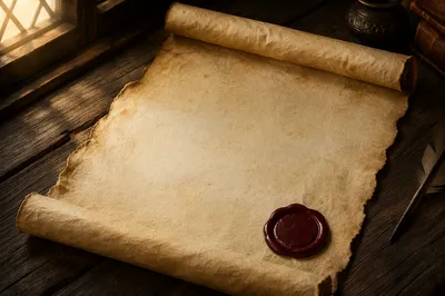 Aged Parchment Scroll with Burgundy Wax Seal