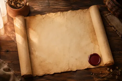 Aged Parchment Scroll with Burgundy Wax Seal