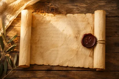 Antique Parchment Scroll with Burgundy Wax Seal