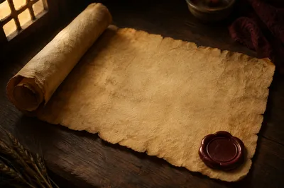 Aged Parchment Scroll With Burgundy Wax Seal