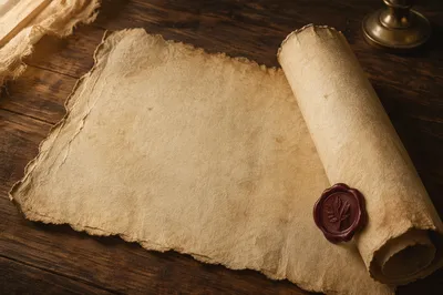 Aged Parchment Scroll with Burgundy Wax Seal