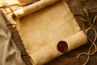 Aged Parchment Scroll with Burgundy Wax Seal