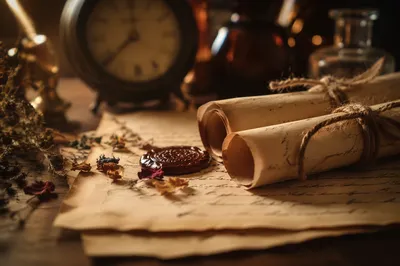 Vintage Parchment Scrolls with Burgundy Wax Seal