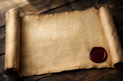 Aged Parchment Scroll with Burgundy Wax Seal