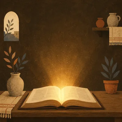 Open Scripture Book with Golden Glow