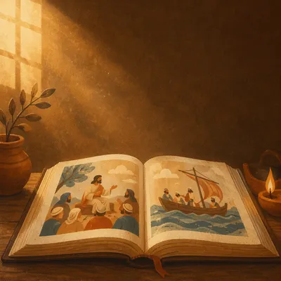 Open Bible in Golden Morning Light