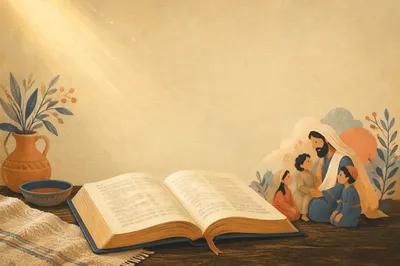 Open Bible on Wooden Table
