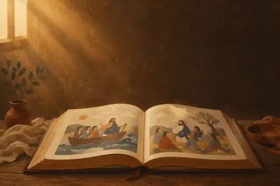 Open Bible in Golden Morning Light