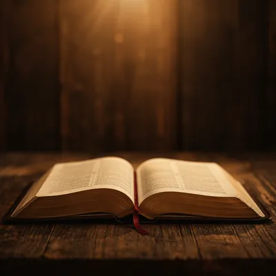 Open Devotional Book on Wooden Table