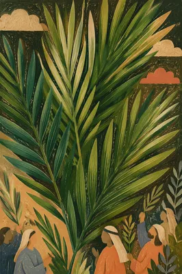 Fresh Green Palm Fronds Close Up