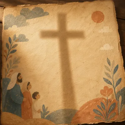 Aged Parchment Background With Cross Shadow