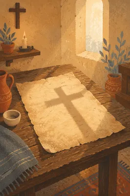 Parchment with Cross Shadow in Chapel