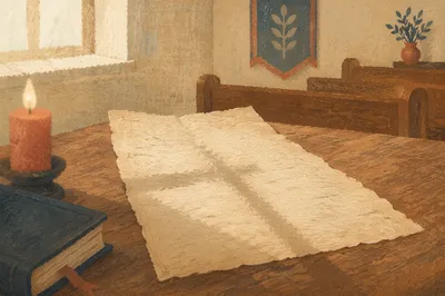 Parchment with Cross Shadow in Chapel Light