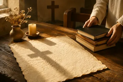 Parchment with Cross Shadow in Chapel