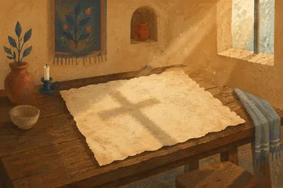 Parchment with Cross Shadow in Chapel