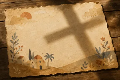 Aged Parchment with Reverent Cross Shadow