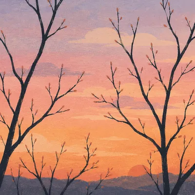 Pastel Twilight Branches Against Peaceful Sky