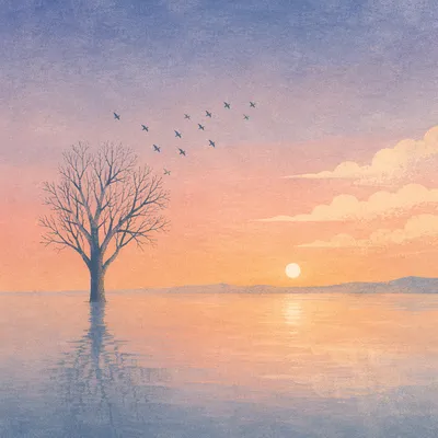 Pastel Dawn Tree Reflection Background