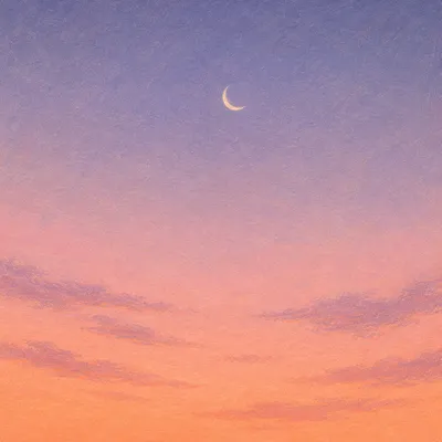 Peaceful Pastel Twilight Sky with Crescent Moon