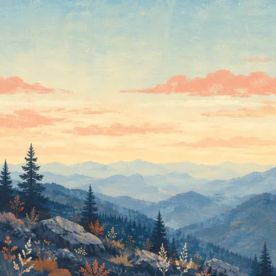 Pastel Dawn Sky Over Blue Mountains