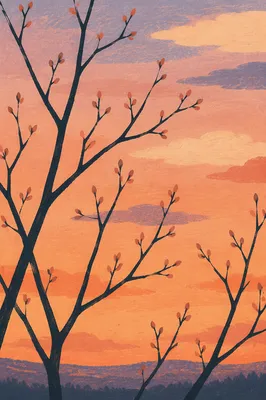 Pastel Twilight Branches Against Peaceful Sky