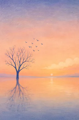 Pastel Dawn Tree Over Still Water