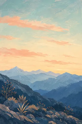 Peaceful Pastel Dawn Over Mountain Ridges