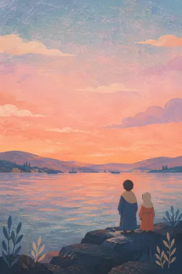 Pastel Dusk Coast with Peaceful Silhouettes