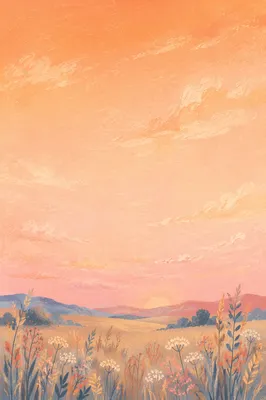 Peaceful Pastel Dawn Sky Over Meadow