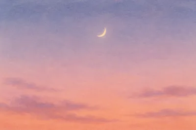 Peaceful Pastel Twilight Sky with Crescent Moon