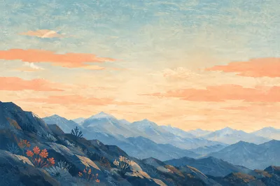 Peaceful Pastel Dawn Over Mountain Ridges