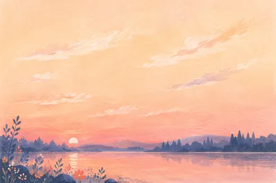 Peaceful Pastel Dawn Sky Over Lake