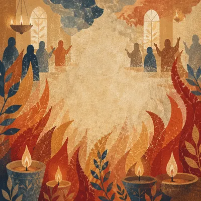 Warm Candlelight and Silhouetted Gathering Interior