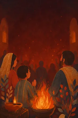 Warm Flames in Dark Chapel Interior