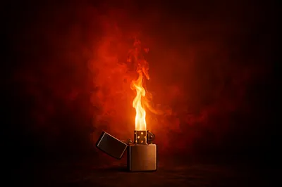 Pocket Lighter Flame on Red Smoke