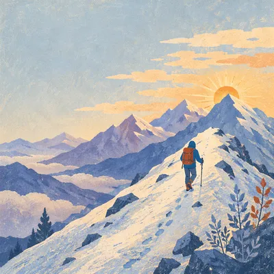 Mountain Climber at Sunrise in Strength