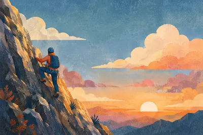 Mountain Climber at Sunset Strength Background