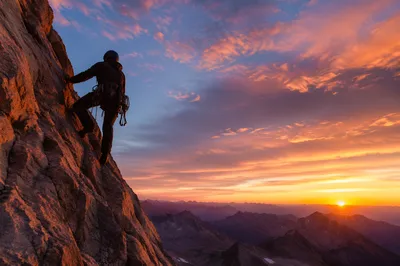 Mountain Climber at Sunset Strength Background