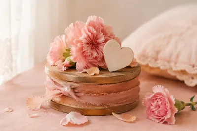Soft Pink Floral Wooden Heart Background