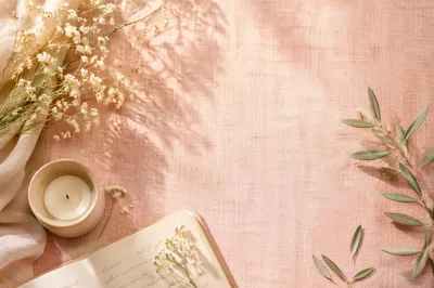 Soft Pink Flat Lay with Wildflowers