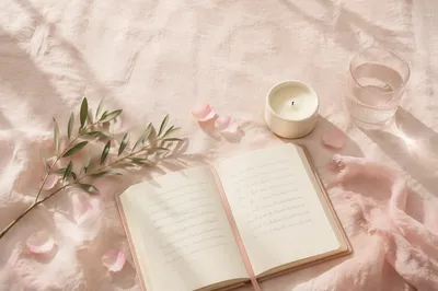 Soft Pastel Flat Lay with Notebook