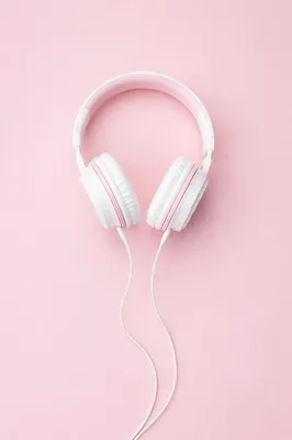 Soft Pink Headphones Flat Lay Background