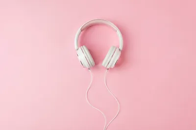 Soft Pastel Pink Headphones Flat Lay