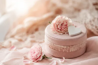 Soft Blush Keepsake Box with Pink Flowers