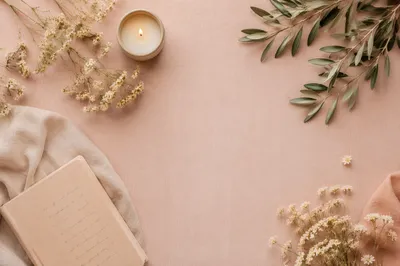 Blush Pink Flat Lay with Wildflowers