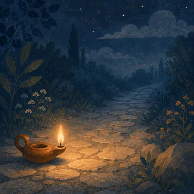 Lamp Lighting a Stone Path