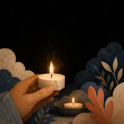 Hand Holding Tea Light in Darkness