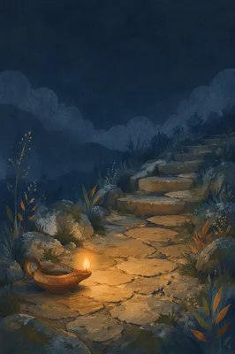Antique Lamp Lighting a Quiet Stone Path