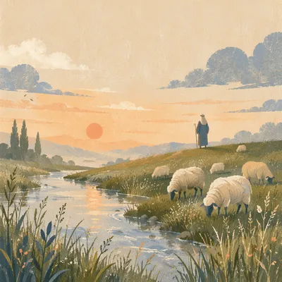 Psalm 23 Green Pastures at Sunrise